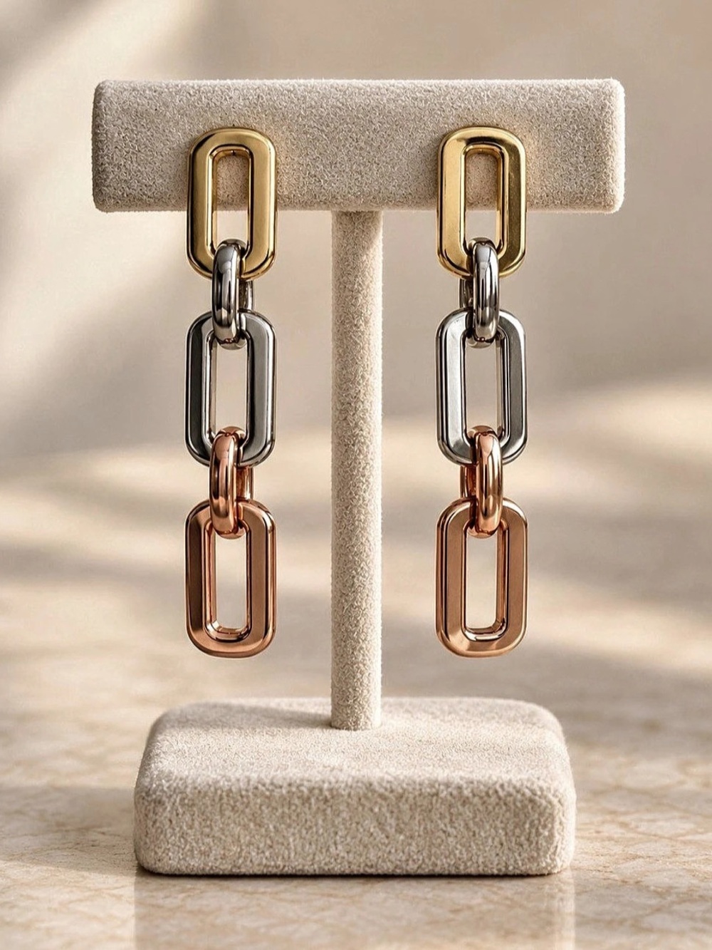 Three-Tone Link Drop Earrings
